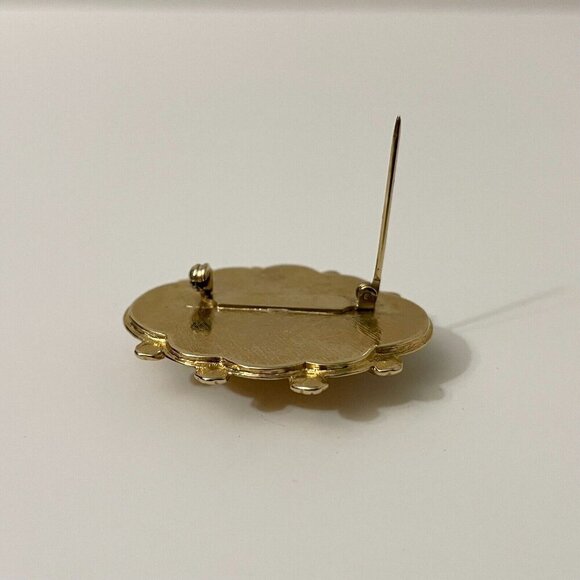 Vintage Cabochon Enamel Brooch Pin Unmarked - Picture 7 of 11